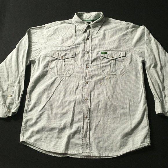 #00 John Deere Men's Long Sleeve Button Up Shirt Size Large Ivory Double Pockets - Picture 1 of 11